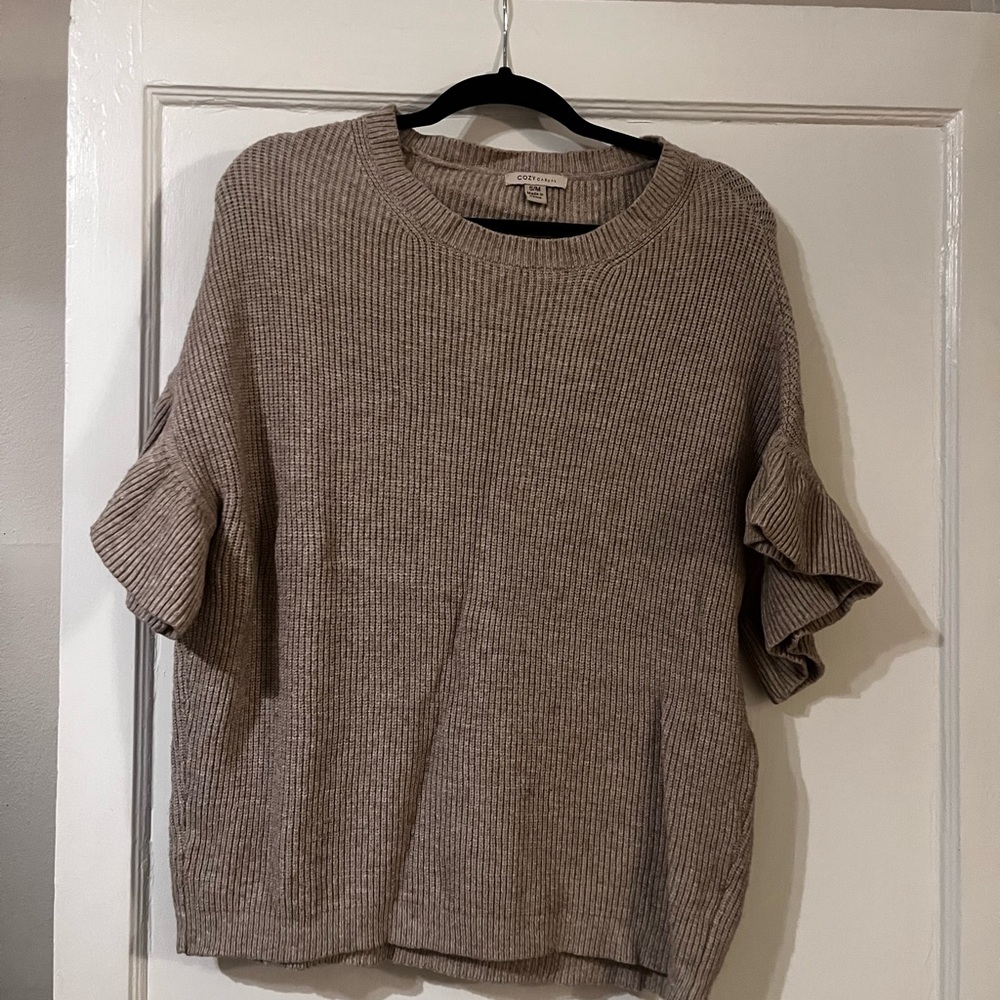Three Bird Nest Oversized, ruffle sleeve sweater.